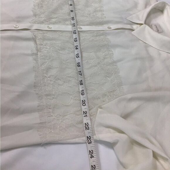 CHICO’S White Satin Alita Lace Panel Blouse New Long Sleeve Button Up Size 3 - Picture 7 of 8